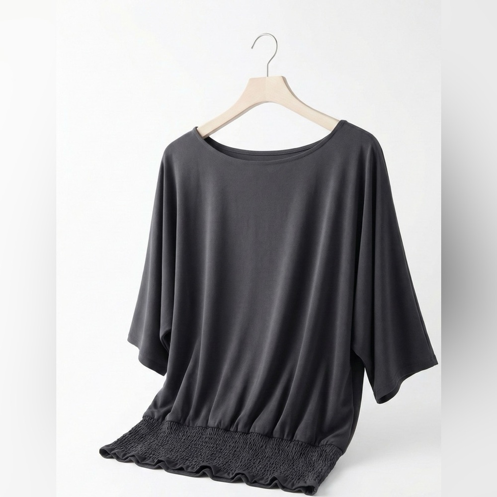 MICHAEL Michael Kors Black Dolman Sleeve Smocked Hem Boat Neck Top XL